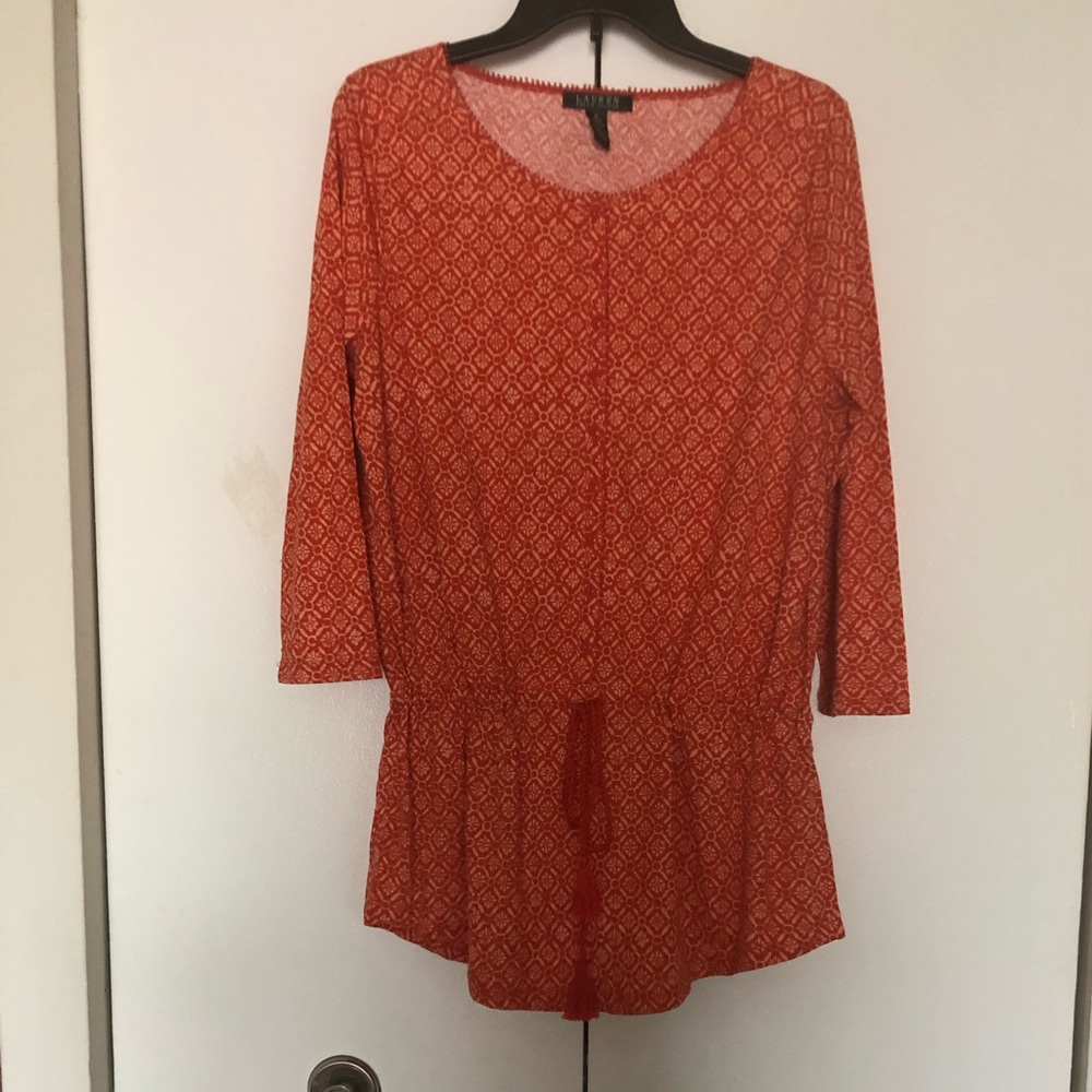 Lauren Ralph Lauren red  stretch floral button up